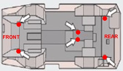Bottom view of drain plug locations