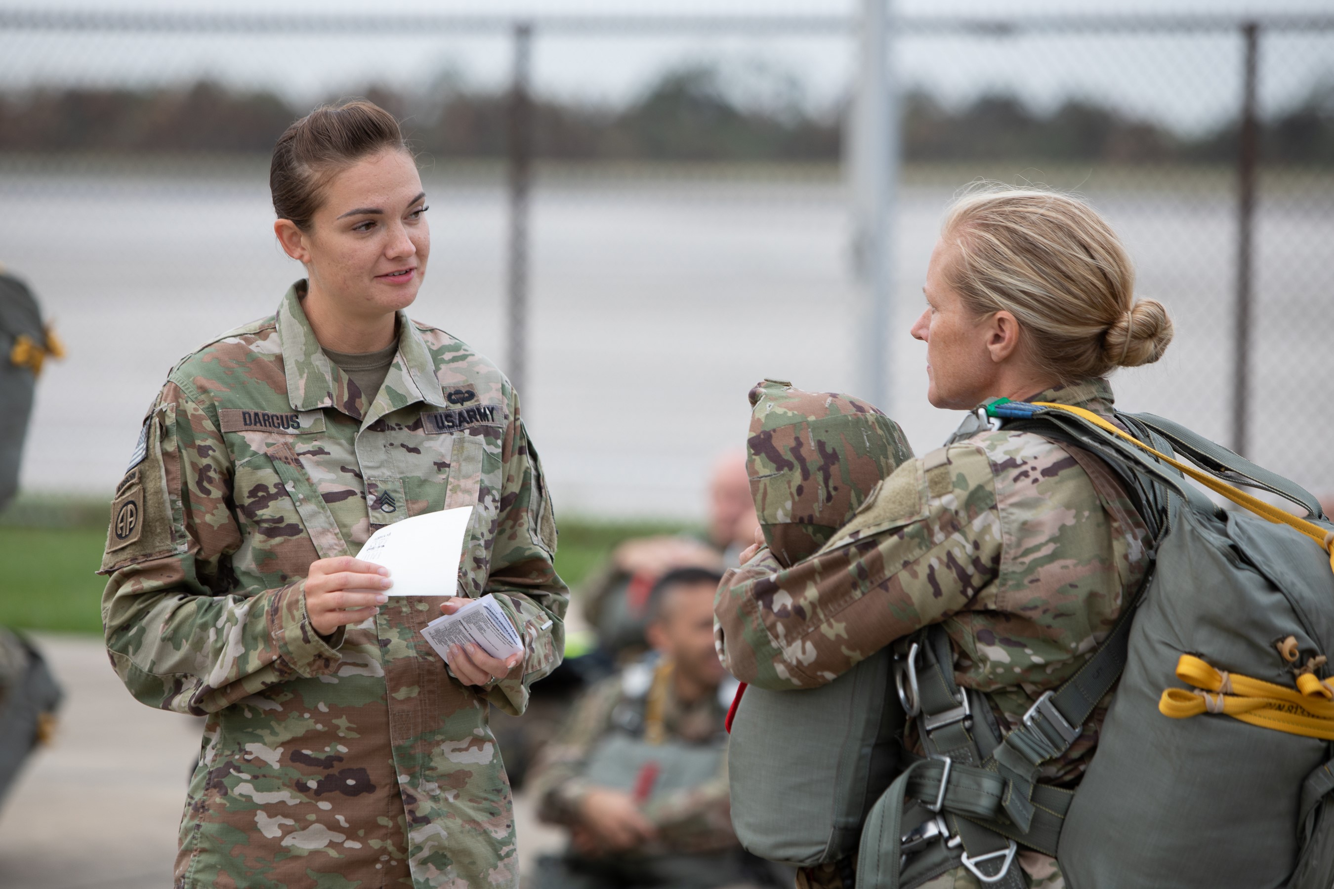 CSM Brady (right) coaches a Soldier before a jump
