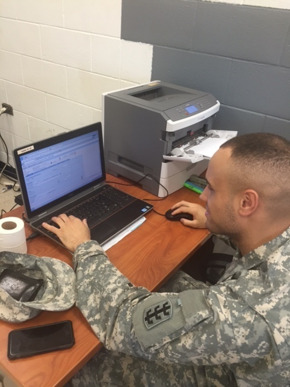 Soldier at computer